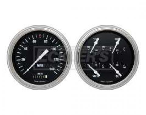 Early Chevy Classic Instruments Hot Rod Series Analog Gauge Kit, Five Inch, Black Face With White Pointers, 1951-1952