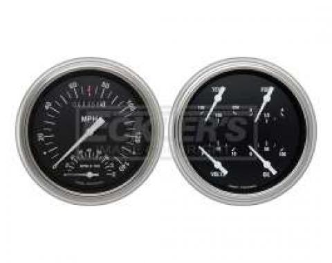 Early Chevy Classic Instruments Hot Rod Series SpeedTachular Analog Gauge Kit, Five Inch, Black Face With White Pointers