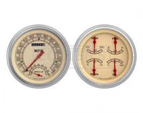 Early Chevy Classic Instruments Vintage Series SpeedTachular Analog Gauge Kit, Five Inch, Cream Face With Orange Pointers, 1951-1952