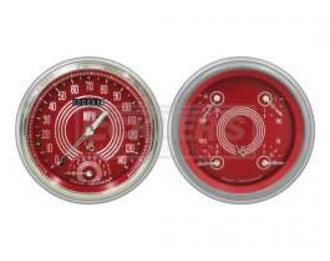 Early Chevy Classic Instruments V8 Red Steelie Series SpeedTachular Analog Gauge Kit, Five Inch, 1951-1952