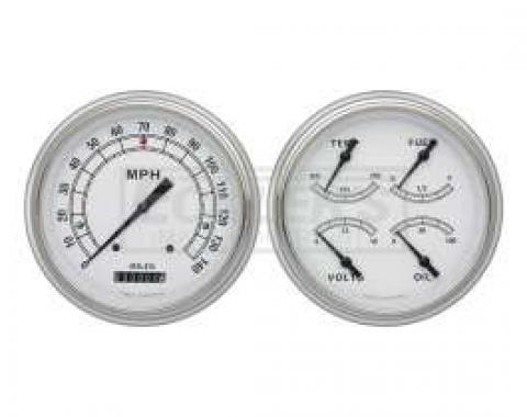 Early Chevy Classic Instruments Classic White Series Analog Gauge Kit, Five Inch, White Face With Black Pointers, 1951-1952