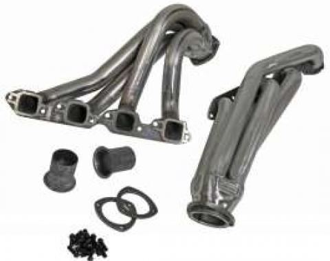 Chevy Headers, Silver Ceramic Coated, Sanderson, Small Block V8, For Mustang II Front Suspension, 1949-1954