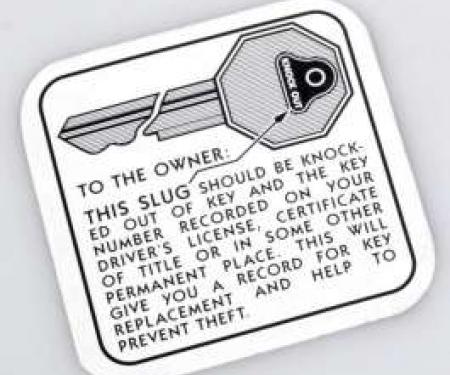 Chevy Glove Box Key Instruction Decal, 1949-1954