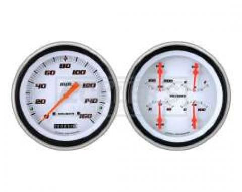Early Chevy Classic Instruments Velocity Series Analog Gauge Kit, Five Inch, White Face With Chrome Pointers, 1951-1952