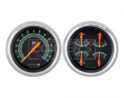 Early Chevy Classic Instruments G Stock Series Analog Gauge Kit, Five Inch, Black With Orange Pointers, 1951-1952