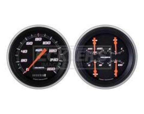 Early Chevy Classic Instruments Velocity Series Analog Gauge Kit, Five Inch, Black Face With Chrome Pointers, 1951-1952