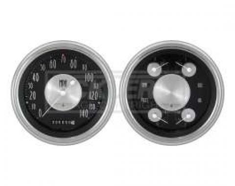 Early Chevy Classic Instruments American Tradition Series Analog Gauge Kit, Five Inch, Black Face With Chrome Pointers, 1951-1952