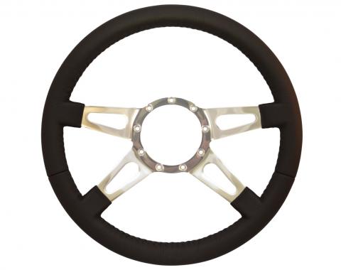 Volante S9 Premium Steering Wheel, with Slotted Polished Aluminum Spokes & Leather Grip