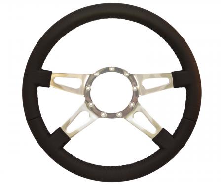 Volante S9 Premium Steering Wheel, with Slotted Polished Aluminum Spokes & Leather Grip