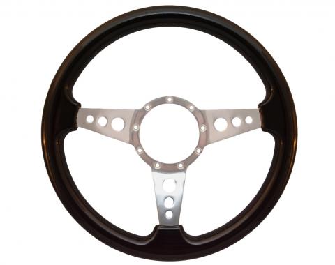 Volante S9 Premium Steering Wheel, with 3 Hole Polished Aluminum Spokes & Black Ash Grip