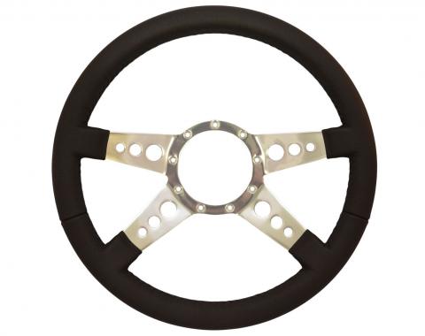 Volante S9 Premium Steering Wheel, with 3 Hole Polished Aluminum Spokes & Leather Grip