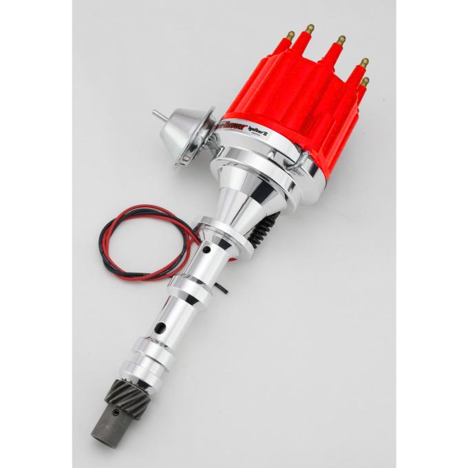 Pertronix Billet Distributor for Chevrolet 409 Engines (Ignitor II) with Vacuum / Mechanical Advance, Red / Male D101711