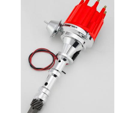 Pertronix Billet Distributor for Chevrolet 409 Engines (Ignitor II) with Vacuum / Mechanical Advance, Red / Male D101711