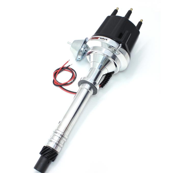 Pertronix Billet Distributor for Chevrolet 90 Degree V6 Engines (Ignitor II) with Vacuum / Mechanical Advance, Black / Male D107710