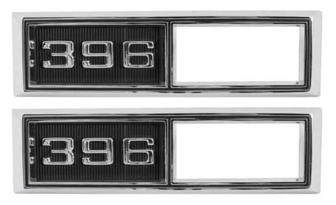 AMD Side Marker Bezels, Front, "396", LH/RH Pair, 68 Chevelle El Camino Fullsize Chevy Car; 68-69 Chevy II Nova T-4523