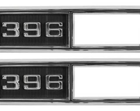 AMD Side Marker Bezels, Front, "396", LH/RH Pair, 68 Chevelle El Camino Fullsize Chevy Car; 68-69 Chevy II Nova T-4523