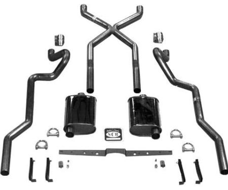 Chevy SCR "X" Turbo Performance Dual 2-1/2" Exhaust System,For Use With Headers, Stainless Steel, Small Block Or Big Block, 1955-1957