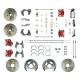 Right Stuff 4 Wheel Stock Height Manual Disc Brake Conversion with a Chrome Master Cylinder & Valve, Spindles, Drilled & Slotted Rotors, Red Powder Coated Calipers, Hoses, Backing Plates & Caliper Brackets for 65-70 Chevy car. FSC654SDCZX