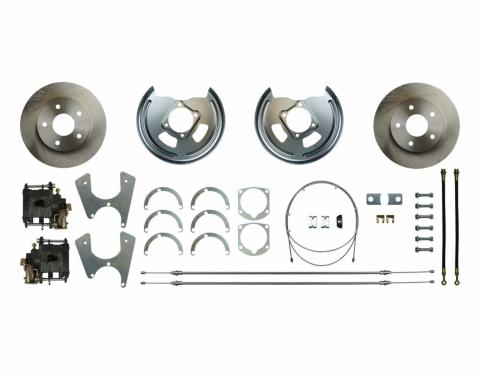 Right Stuff Rear Disc Brake Conversion Kit with Standard Rotors, Natural Finish Calipers, Hoses & more for 65-70 Chevy car. No E-Brake Cable Included. FSCRD65