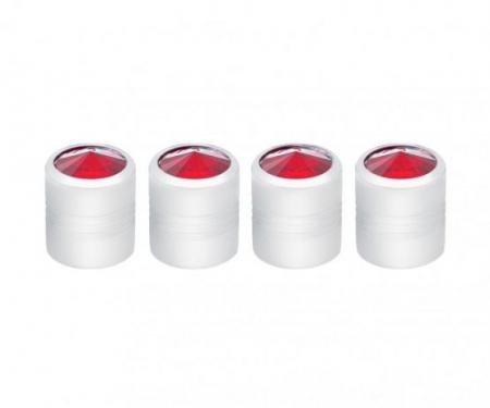 United Pacific Chrome Round Valve Caps w/ Red Diamond (4 Pack) 70059