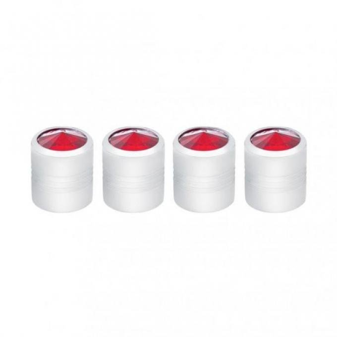 United Pacific Chrome Round Valve Caps w/ Red Diamond (4 Pack) 70059