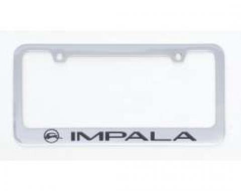 Full Size Chevy License Plate Frame, Chrome, With Engraved Impala Script & Impala Logo, 1963-1964