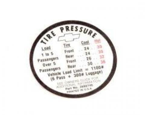 Full Size Chevy Tire Pressure Decal, 1966