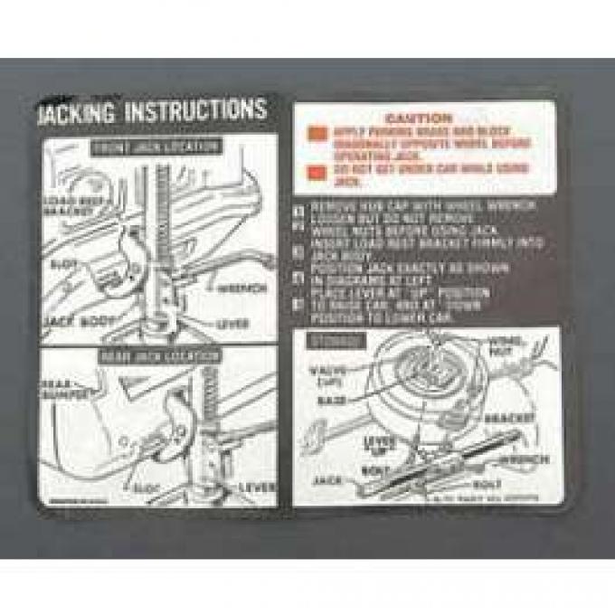 Full Size Chevy Jack Stowage & Jacking Instructions Sheets, Hardtop &Sedan, 1972