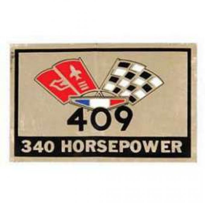 Full Size Chevy Air Cleaner Decal, 409ci/340hp Crossed-Flags, 1964-1965