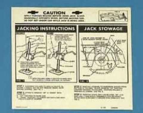 Full Size Chevy Jack Stowage & Jacking Instructions Sheet, Wagon, 1963
