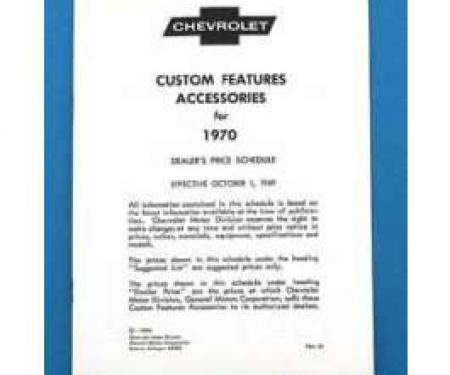 Full Size Chevy Accessory List Folder, 1970