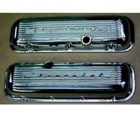 Full Size Chevy Valve Covers, Chevrolet Script, Polished Aluminum, Big Block, 1965-1972