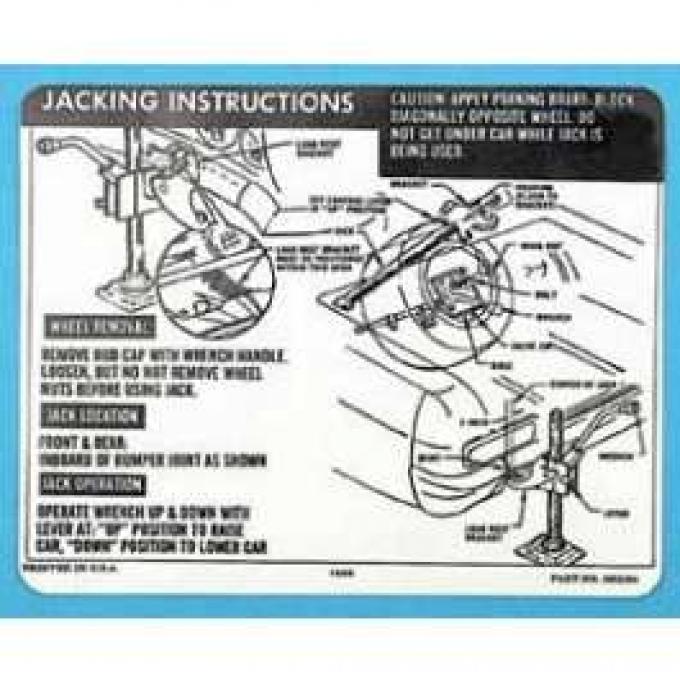Full Size Chevy Jack Stowage & Jacking Instructions Sheet, Hardtop & Sedan, 1966