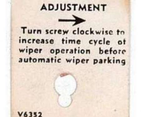 Full Size Chevy Windshield Washer Adjustment Tag, 1958-1960