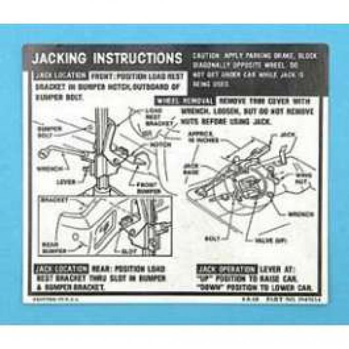 Full Size Chevy Jack Stowage & Jacking Instructions Sheets, Hardtop &Sedan, 1969