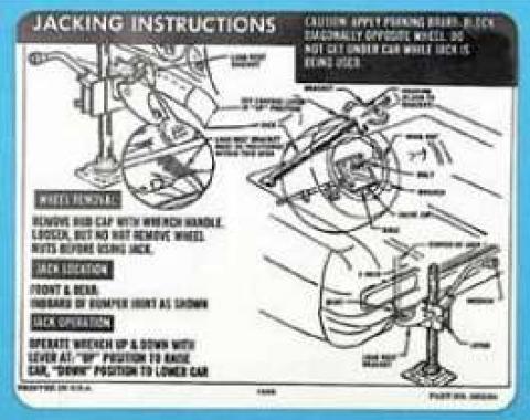 Full Size Chevy Jack Stowage & Jacking Instructions Sheet, Hardtop & Sedan, 1966