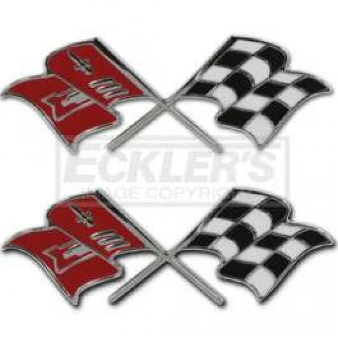 Full Size Chevy Fuel Injection Front Fender Emblems, Crossed Flags, 1958-1960