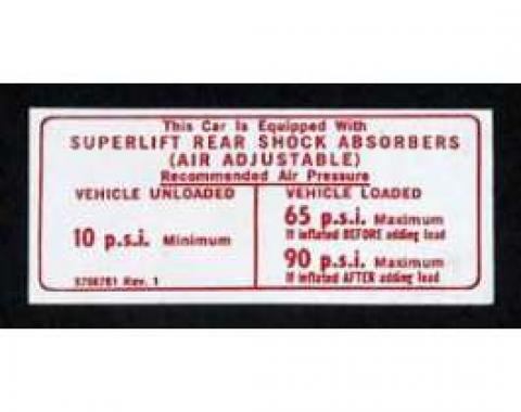 Full Size Chevy Air Shock Instruction Decal, 1971-1974