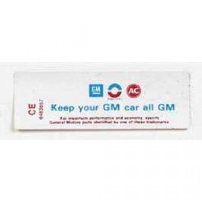 Full Size Chevy Air Cleaner Decal, Keep Your GM Car All GM, With Manual Transmission, 250ci, 1968