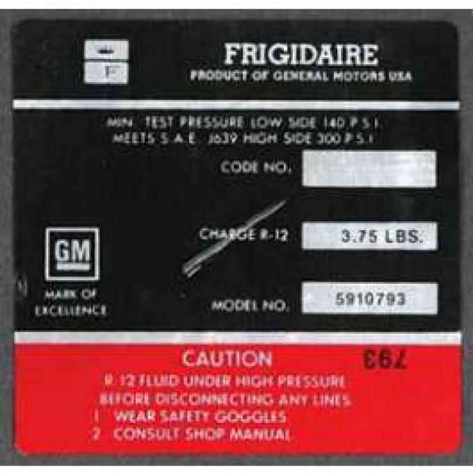 Full Size Chevy Air Conditioning Compressor Decal, Frigidaire, 1972