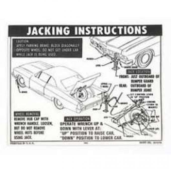 Full Size Chevy Jack Stowage & Jacking Instructions Sheet, Hardtop & Sedan, 1965