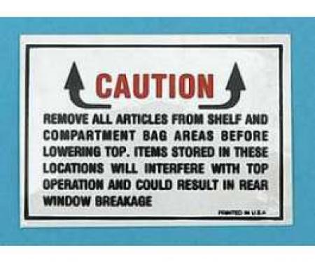 Full Size Chevy Convertible Top Caution Decal, 1964-1968
