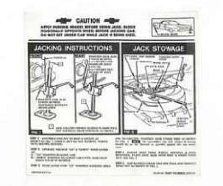 Full Size Chevy Jack Stowage & Jacking Instructions Sheet, 1961