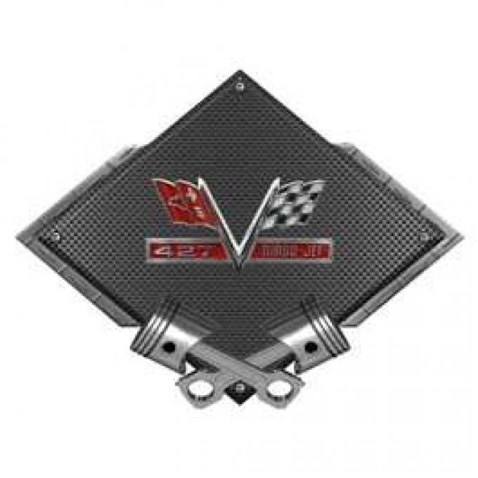 Chevrolet 427 Turbo Jet Metal Sign, Black Carbon Fiber, Crossed Pistons, 25 X 19