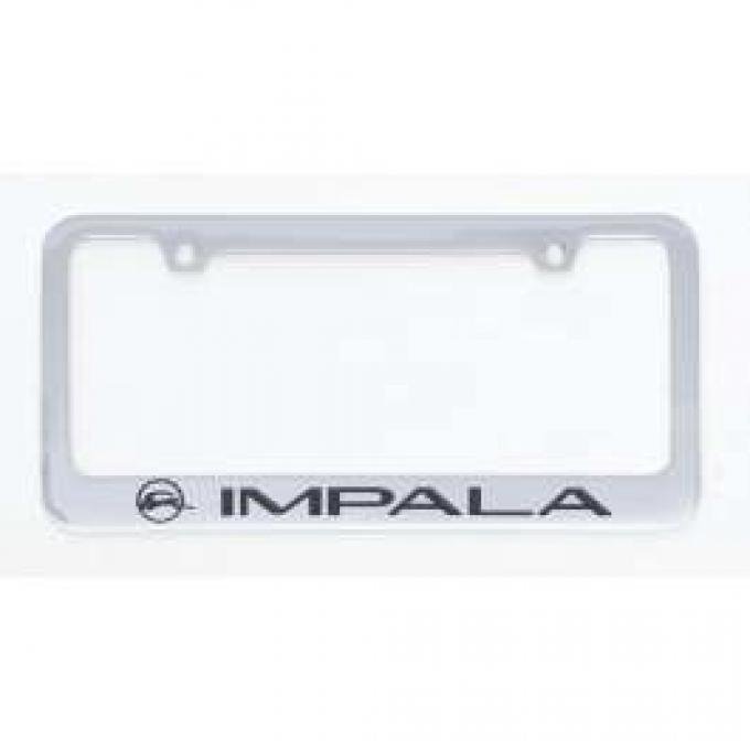 Full Size Chevy License Plate Frame, Chrome, With Engraved Impala Script & Impala Logo, 1963-1964