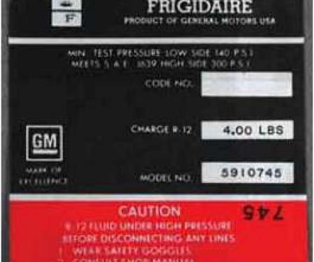 Full Size Chevy Air Conditioning Compressor Decal, Frigidaire, 1969