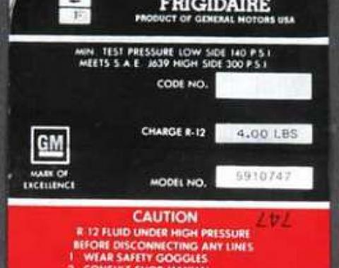 Full Size Chevy Air Conditioning Compressor Decal, Frigidaire, 1970