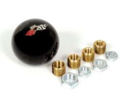Full Size Chevy Shift Knob Black Billiard With Impala Flags Logo