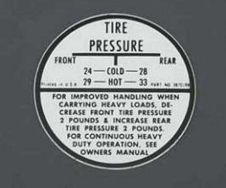 Full Size Chevy Tire Inflation Glove Box Decal, 1958-1962