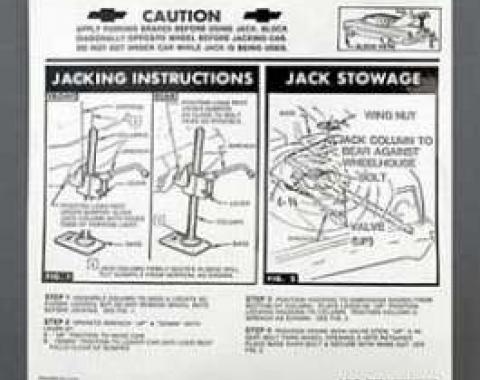 Full Size Chevy Jack Stowage & Jacking Instructions Sheet, Convertible, 1962